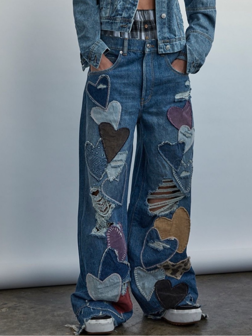 FREE PEOPLE WE THE FREE PIECE OF MY HEART PATCHWORK DISTRESSED WIDE LEG JEANS - Picture 14 of 14